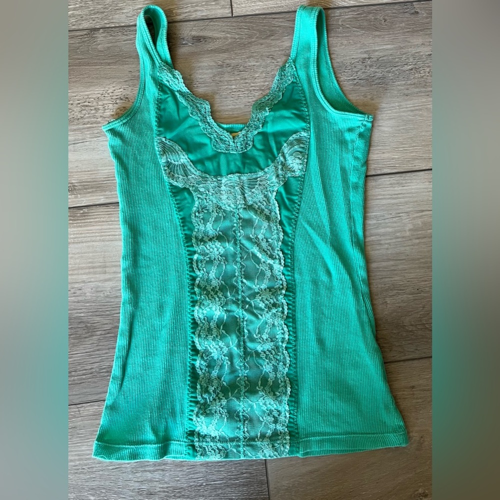 Free People Lace Trim Turquoise Tank Top Size XS